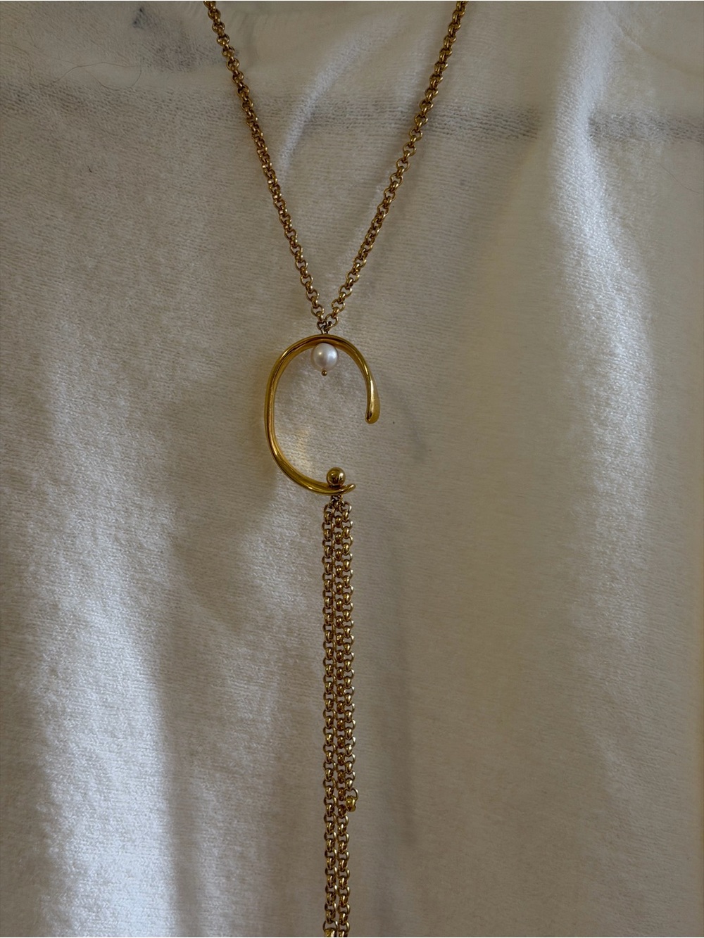 Gold Pendant Tassel Necklace with Pearl Accent